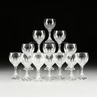 A SET OF FOURTEEN BACCARAT "MASSENA" CRYSTAL BORDEAUX WINE GLASSES, FRENCH, MODERN,