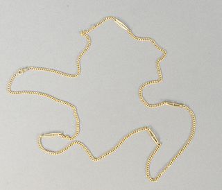 14 karat gold chain necklace composed of delicate curb links, spaced by openwork rondels, 24 inches, 6.8 grams.