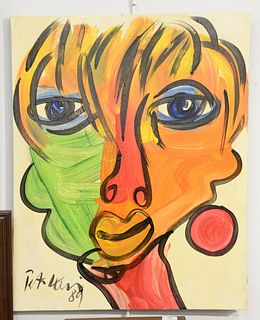 Peter Keil (German, b. 1942), "Old Man Warhol", 1989, acrylic on canvas, signed "Peter Keil" lower left and verso, title inscribed verso, 30" x 24".