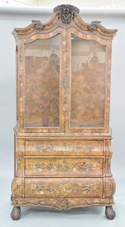 Contemporary paint decorated cabinet having two glass doors over three drawers with bombay base, ht. 82", wd. 40", dp. 18".