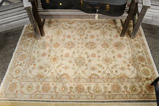 Contemporary Oushak style Oriental rug with tan ground, 5'x 6'.
