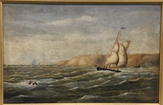 Edeson, oil on board, 19th C. sailing vessel in rough seas, signed lower right "Edeson '88", 8 1/4" x 12 1/4".