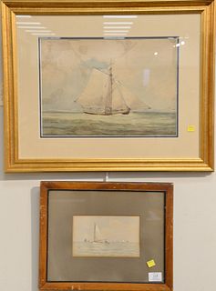 Two watercolors on paper, 19th/20th. C. including: William Paskell (American, 1866 - 1951), depicts marine scene with sailboats, signed lower right, s