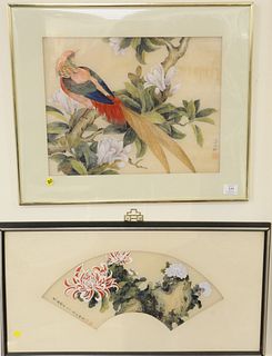 Two Hung Chu Lee watercolors on silk, "Chrysanthemum" and "Golden Pheasant", sight size 18" x 14", both having "Essex County Section National Council 
