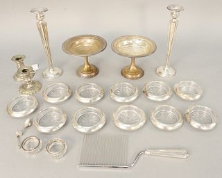 Tray lot of weighted sterling silver to include pair candlesticks, compotes, coasters, etc. Estate of Marilyn Ware Strasburg, PA.