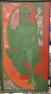 Alan Wood-Thomas (1920 - 1976), oil on canvas, "Dusk", figure, signed lower left "Alan Wood Thomas", "Expose Sept - Oct '55" written on back, 60" x 31