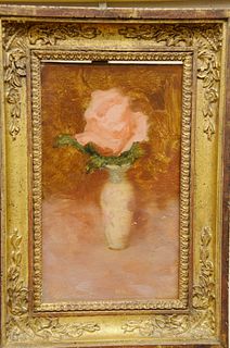 Stuart Kaufman (1926 - 2008), "One Quik Rose", oil on board, signed lower left "S.Kaufman", 8 3/8" x 5", label on verso "Gallery Fifty-Two N.J.". Prov
