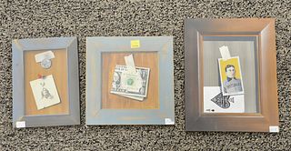 Group of ten Richard Newill Trompe-l'œil still lifes: two dollar bills, indian head and picture, skeleton key, flintlock, matches with cherry bombs, r