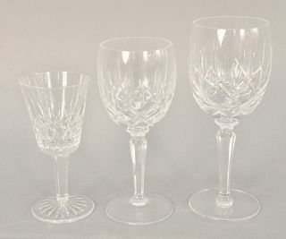 Set of twenty-four Waterford and Gorham stems to include 12 white wine, 7"; 12 champagne, 5 1/2" along with 12 large red wine pressed glass stems, ht.