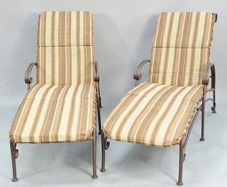 Pair of Woodard chaises with cushions and covers, lg: 84"