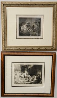 Four contemporary etchings after Rembrandt: Adam and Eve etching marked in plate "Rembrandt 1638"; The Goddaughter etching marked in plate "Rembrandt 