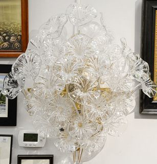 Twelve light brass and glass sconce having 26 piece glass tulip form along with a smoker stand with lights, chrome finish, ht. 30", wd. 30".