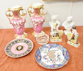 Nine piece assorted group of porcelain and ceramic items to include parian bust; pair of French porcelain vases, ht. 15 1/2"; French porcelain charger
