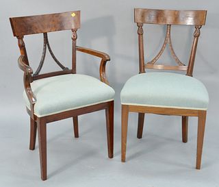 Set of six mahogany Geoge IV style dining chairs with fully upholstered seats, ht. 35 1/2".