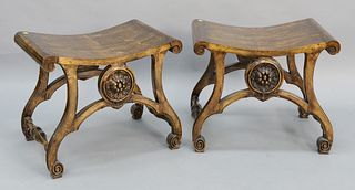 Pair of French style stools with carved rosette front, ht. 20", top 17" x 23".