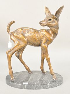 Geoffrey C. Smith (American, b. 1961), "Alert White Tail Fawn", bronze, 1995, ed. 21/48, signed "Geoffrey C. Smith" to back leg, 24" x 8 1/2".