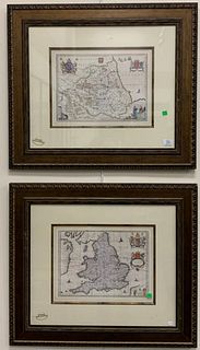 Two prints of maps, Northum Briae and Anglia Regnum, sight size 12 3/4" x 16 1/2". Provenance: Estate of Mark W. Izard MD, Cider Brook Road, Avon, CT.