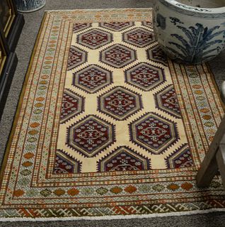 Oriental throw rug, 4' 5" x 6' 2".