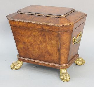 Maitland Smith lift top box, form of a coal hod with brass hairy paw feet and brass handles, ht. 18", wd. 22".