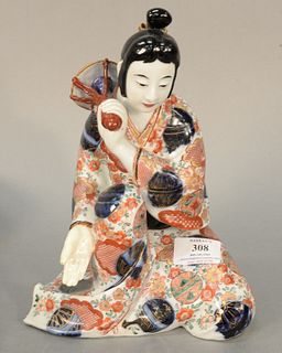 Imari porcelain figure kneeling Geisha wearing paint decorated robe, ht. 10". Provenance: The Estate of Ed Brenner, Short Hills N.J.