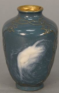 Small pate sur pate porcelain vase having partially clad woman on one side, marked on bottom, ht. 3 3/4".