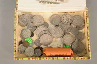 Group of coins to include 20 U.S. Liberty head Morgan silver dollars, silver half dollars, etc.