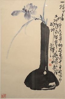 Set of three Han Wang Rai, Chinese, 20th C., "Birds and Flowers", ink and color on paper, sight size 27" x 18". Estate of Marilyn Ware Strasburg, PA.
