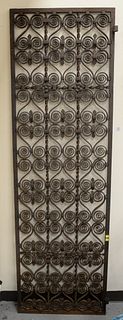 Pair heavy iron gates, hand wrought in two parts, ht. 80", wd. 24 1/2" each.