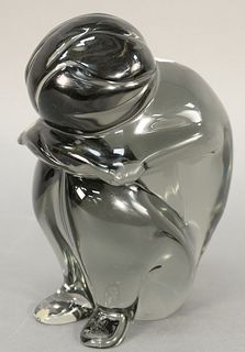 L. De Rai Murano sculpture, smoke grey glass crouching figure ,signed L. De Rai 1982 on bottom, ht. 10".