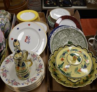 Four tray lots of porcelain plates and dishes, Quimper Royal Worcester, Neiman Marcus, Limoges, etc. Estate of Marilyn Ware Strasburg, PA.