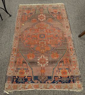 Oriental throw rug, worn, 3' 4" x 5' 9".