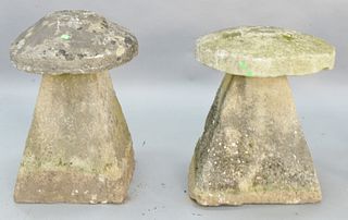 Pair of outdoor stone two-part sculptures, ht. 27", wd. 33", top 23" x 22". Estate of Marilyn Ware Strasburg, PA.