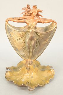Art Nouveau figural vase, bronze patinaed cast metal, double sided, ht. 12".