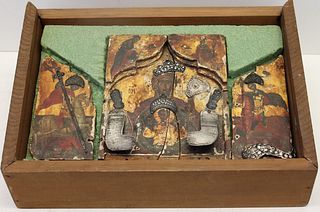 Antique Triptych Byzantine Religious Icon.