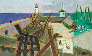 CLAUDE VENARD, (French, 1913-1999), Inside Harbor #1, oil on canvas, 15 x 24 1/4 in., frame: 22 1/2 x 31 1/4 in.