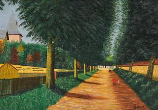 CAMILLE BOMBOIS, (French, 1883-1970), Allée à Chablis, oil on canvas, 25 1/2 x 36 1/2 in., frame: 32 1/2 x 42 1/2 in.