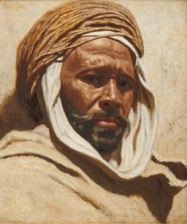MARCUS A. WATERMAN, (American, 1834-1914), Mzabi - Chief of Caravan, oil on canvas, 12 x 10 in., frame: 24 1/2 x 20 1/2 in.