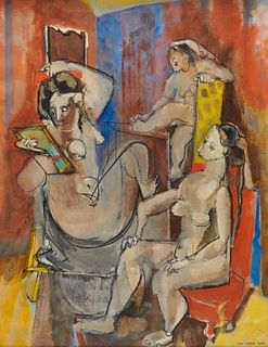 MAX WEBER, (American, 1881-1961), Beautification, 1942, oil on canvas, 36 x 28 in., frame: 45 1/2 x 37 3/4 in.