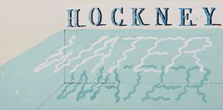 DAVID HOCKNEY, (British, b. 1927), Water, 1989, gouache on card stock with collage lettering, 9 x 18 in.