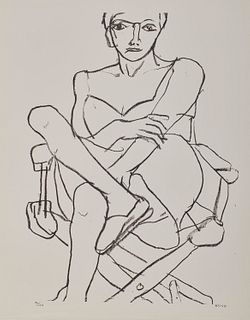 RICHARD DIEBENKORN, (American, 1922-1993), Seated Woman in Chemise, 1965, lithograph, 28 x 22 in., frame: 30 1/2 x 25 in.