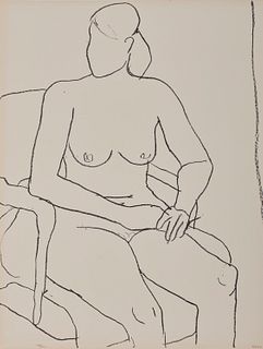 RICHARD DIEBENKORN, (American, 1922-1993), Seated Nude, 1965, lithograph, 26 1/4 x 20 1/8 in., frame: 29 x 23 in.
