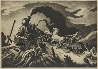 THOMAS HART BENTON, (American, 1889-1975), Wreck of the Old '97, lithograph, plate: 10 1/4 x 14 7/8 in., frame: 16 3/4 x 20 3/4 in.