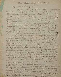 One page autograph letter signed John J[ames] Audubon, on wove paper, to Colonel John James Abert, from New York, July 17, 1837