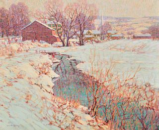 JOHN W. BENTLEY, (American, 1880-1951), Winter in Highbridge , oil on canvas, 25 x 30 in., frame: 34 1/2 x 39 1/2 in.