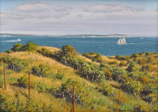 JOSEPH McGURL, (American, b. 1958), View of Vineyard Sound from Cuttyhunk, oil on canvasboard, 9 x 12 in., frame: 15 3/4 x 18 3/4 in.