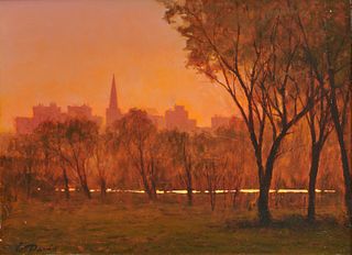 WILLIAM R. DAVIS, (American, b. 1952), Boston Common Sunset, 2003, oil on panel, 12 x 15 3/4 in., frame: 21 3/4 x 25 3/4 in.