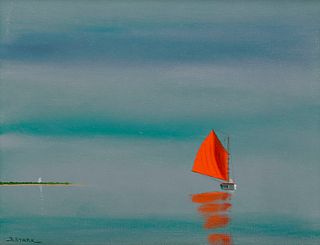 ROBERT W. STARK, JR., (American,1933-2014), Red Sail, oil on canvas, 8 x 10 in., frame: 10 1/2 x 12 1/2 in.