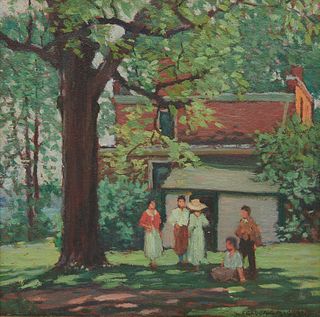 FREDERICK MILTON GRANT, (American, 1886-1959), Under the Trees, two works, each oil on board, each 10 3/4 x 10 3/4 in., frame: 16 1/2 x 16 1/2 in.