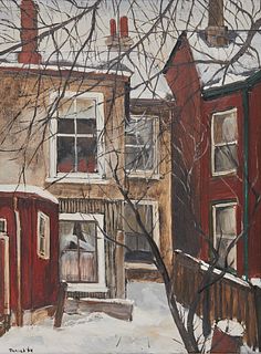 ALBERT JACQUES FRANCK, (Canadian, 1899-1973), Behind Major Street, oil on masonite, 16 x 12 in., frame: 24 1/2 x 20 3/4 in.