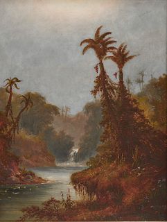NORTON BUSH, (American, 1834-1894), Tropical Landscape, oil on board, 24 x 18 in., frame: 31 1/4 x 26 1/4 in.